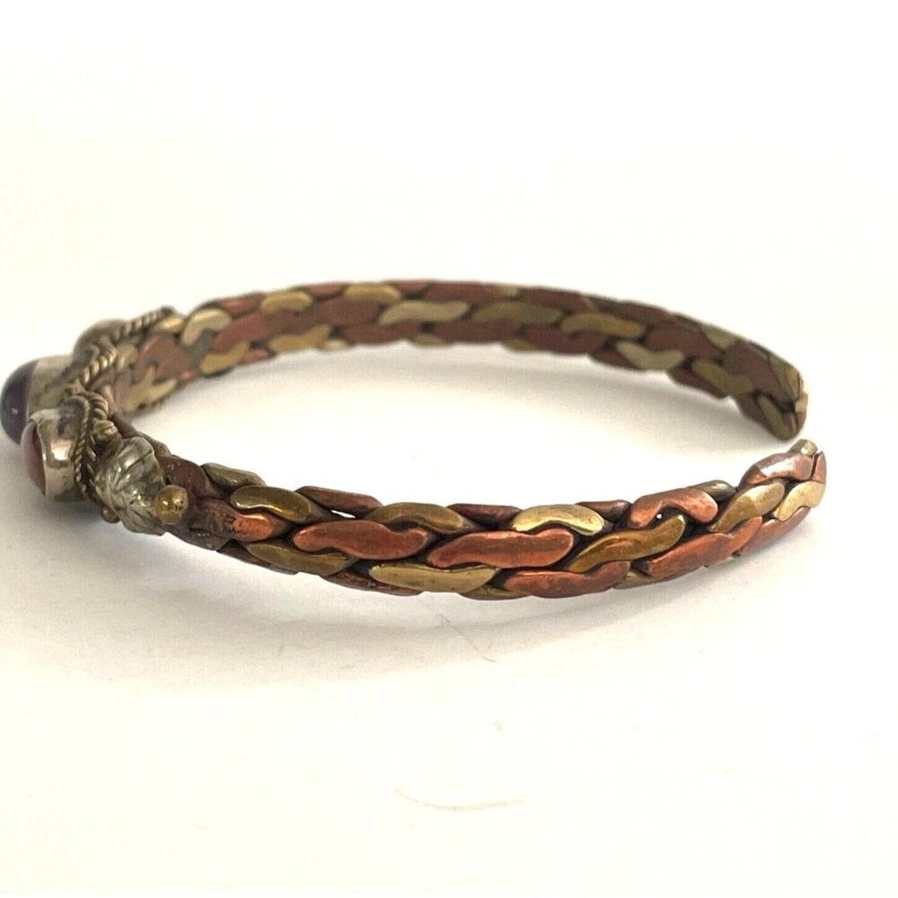 Three Stone Twisted Braid Cuff Bangle Bracelet Vi… - image 4